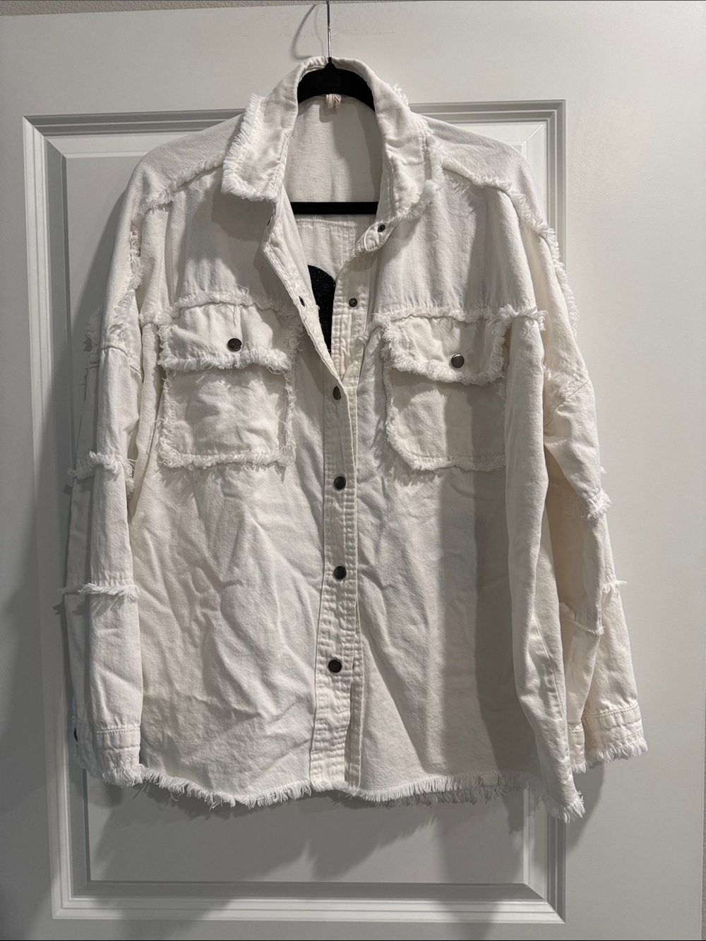 Elan Rock & Roll Women's White Distressed Button-Front Jacket sz m